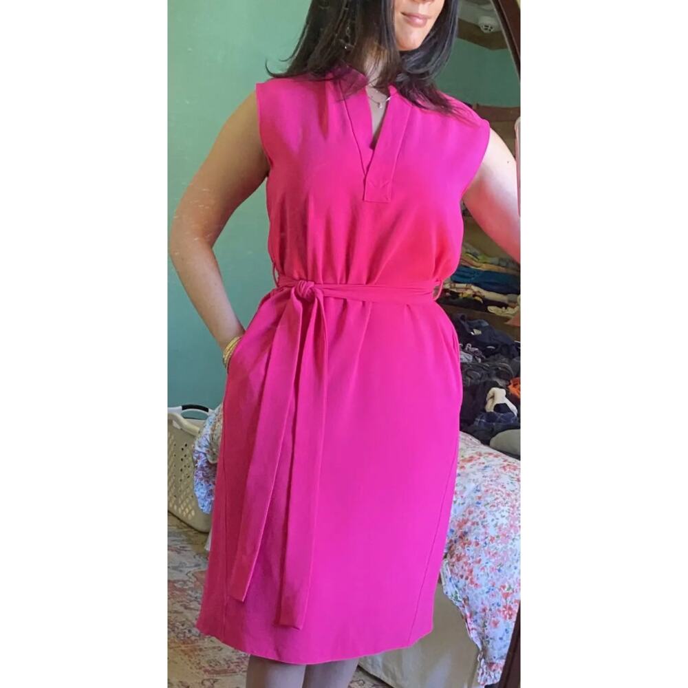 Rachel Roy Barbie Pink Blouson Dress Large Work Career Tie Waist Sleeveless $139 - Picture 6 of 11